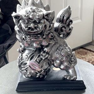 VINTAGE SILVER GARGOYLE ATTACHED TO BLACK STAND